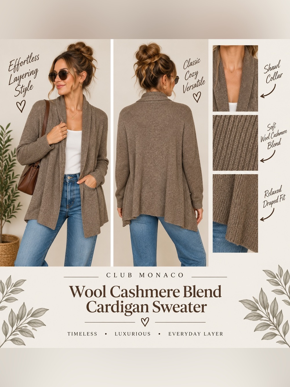 Club Monaco Wool Cashmere Blend Cardigan Sweater